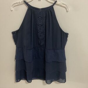 White House Black Market Swiss Dot and Lace Tiered Haltar Neck Tank, XS